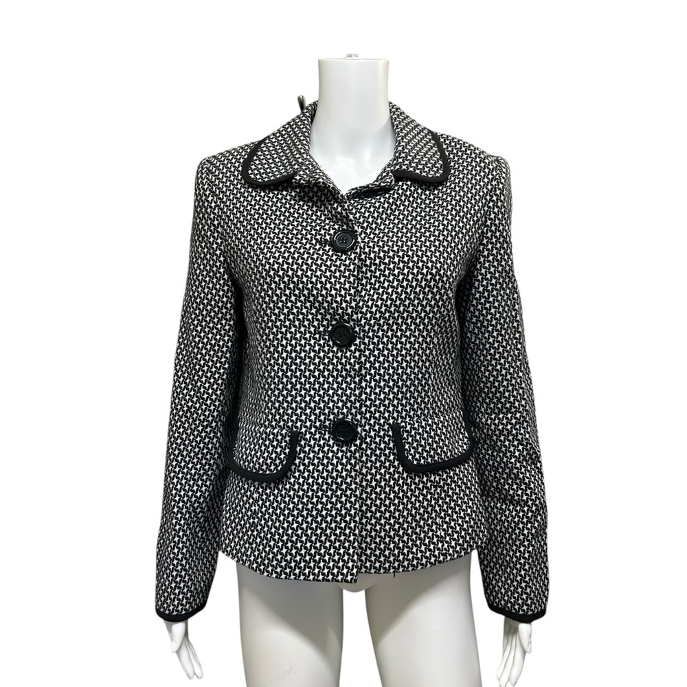 Cleo Black White Wool Blend Button Front Career Blazer Size 4